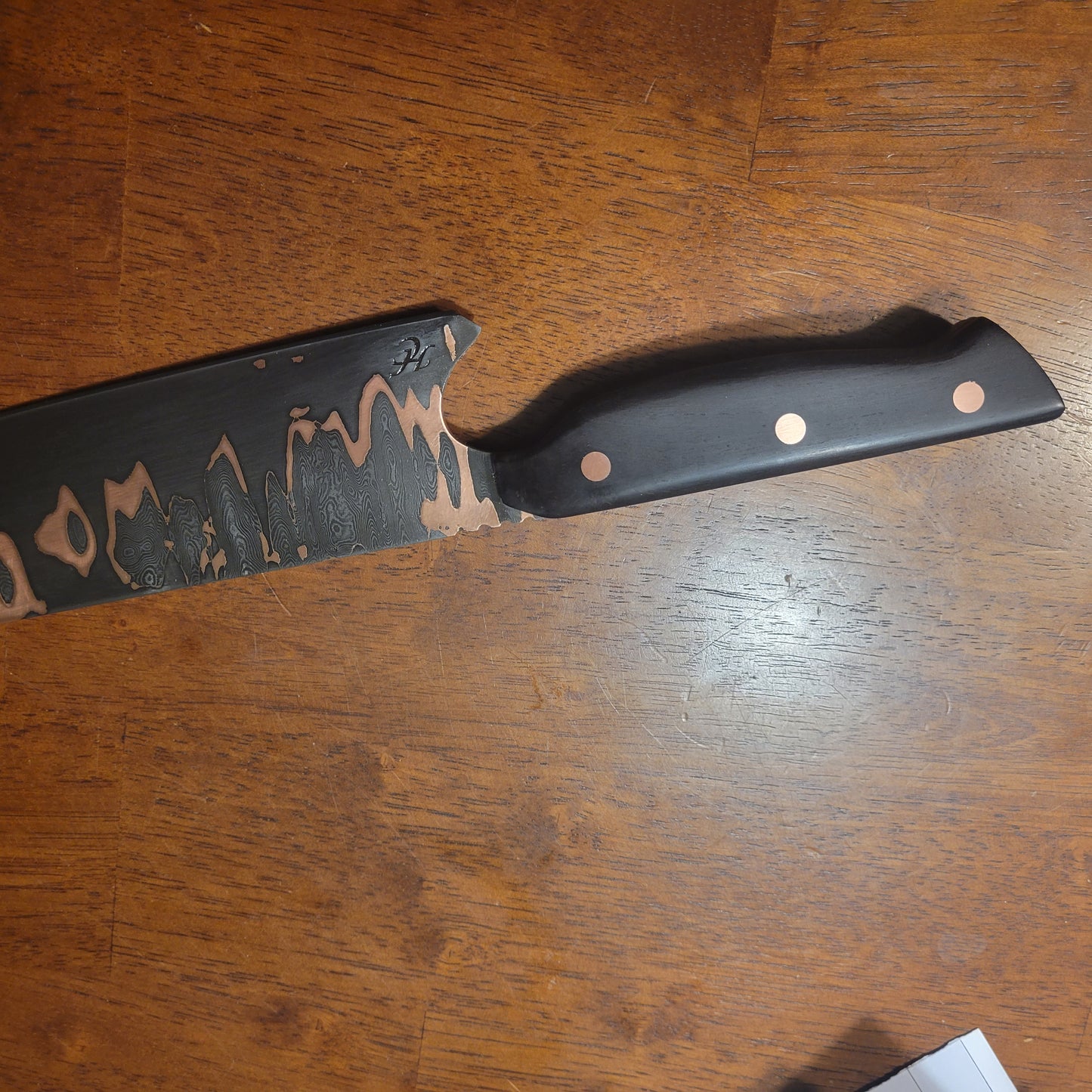 200 layer copper san-mai damascus  chefs knife