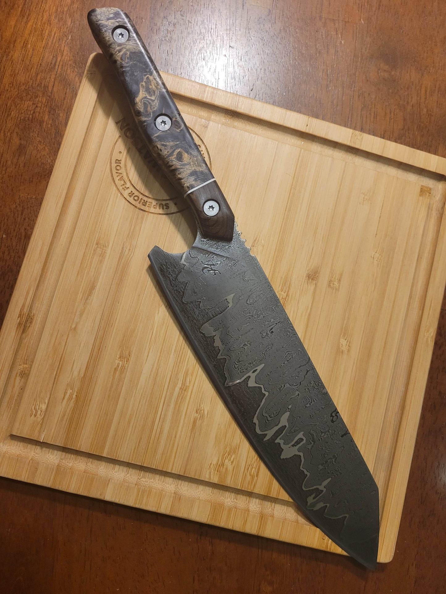 200 layer Nickel san- mia damascus chefs knife