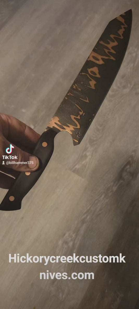 200 layer copper san-mai damascus  chefs knife