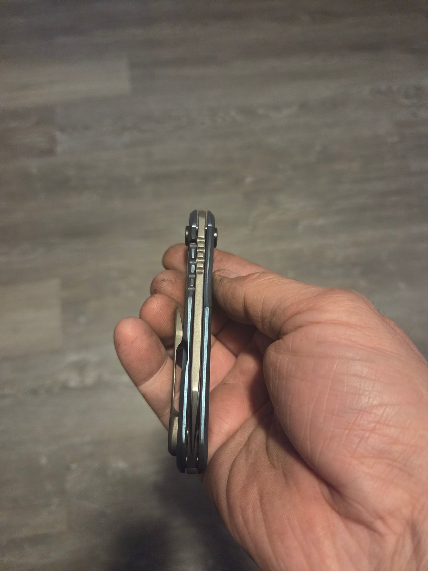 Blue anodized titanium frame lock