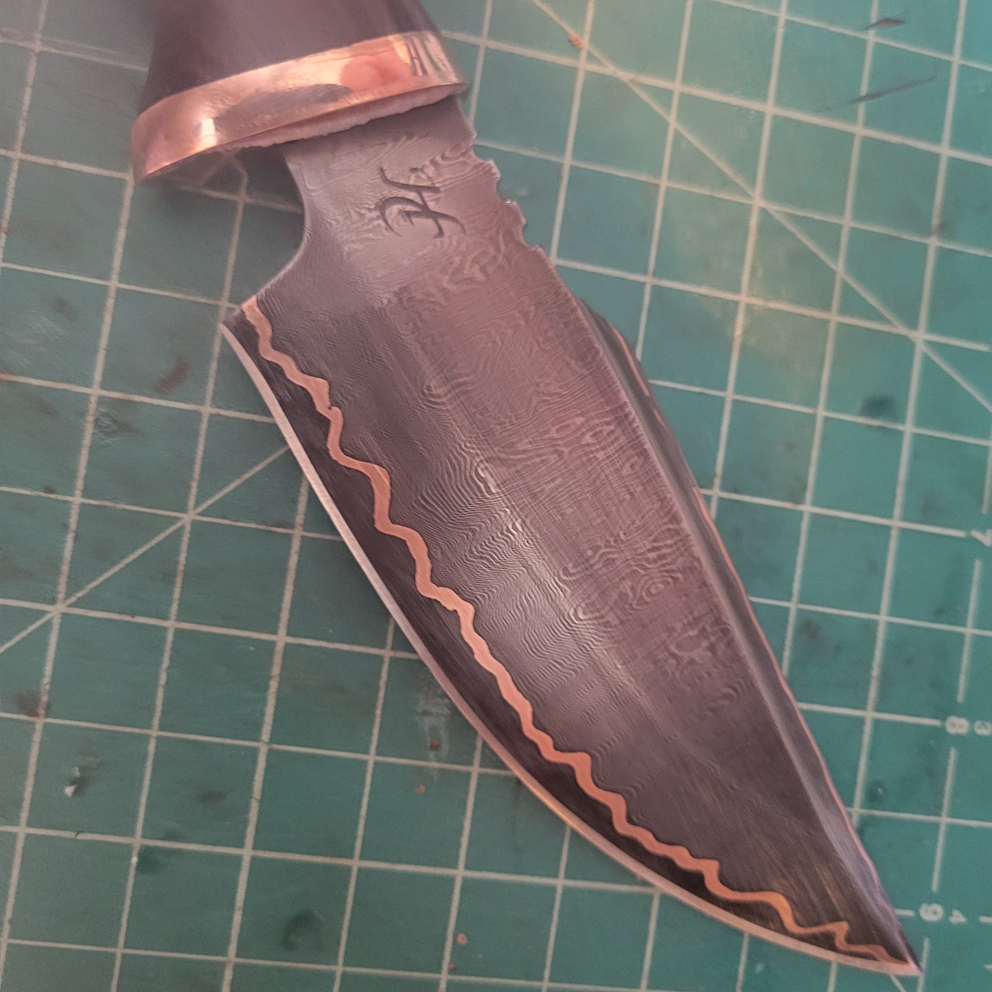 100 layer copper Damascus 5" blade hunter