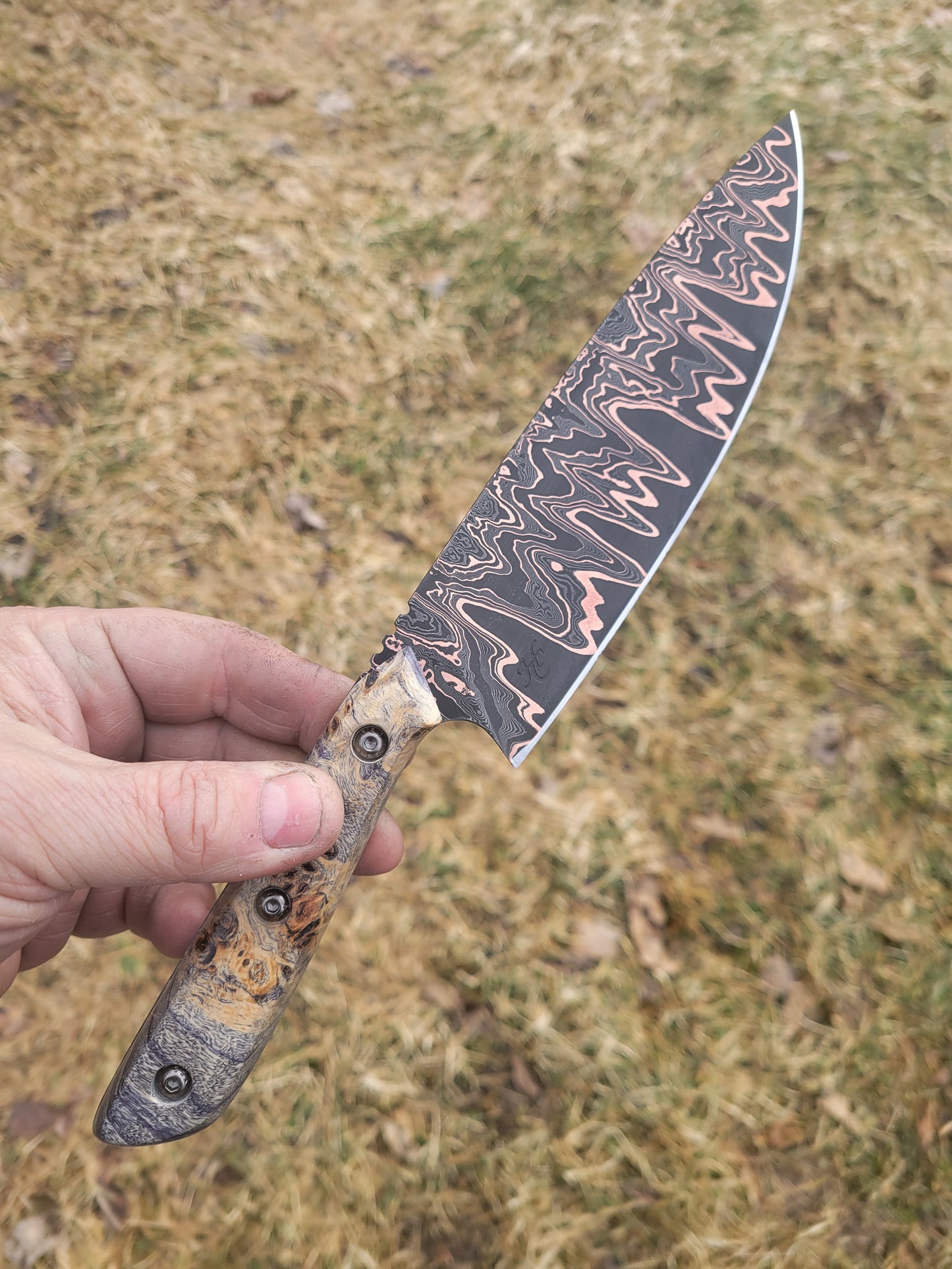 Copper Damascus chefs knife