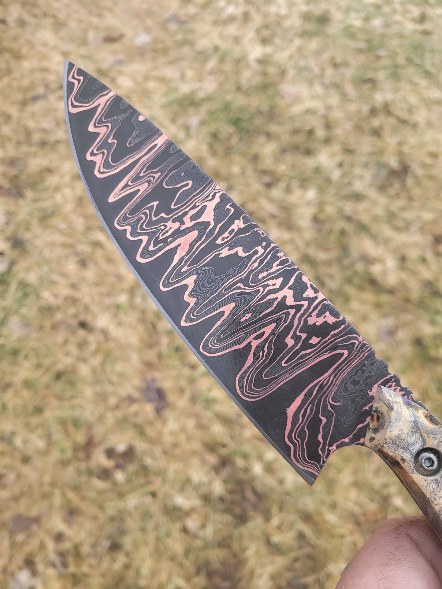 Copper Damascus chefs knife