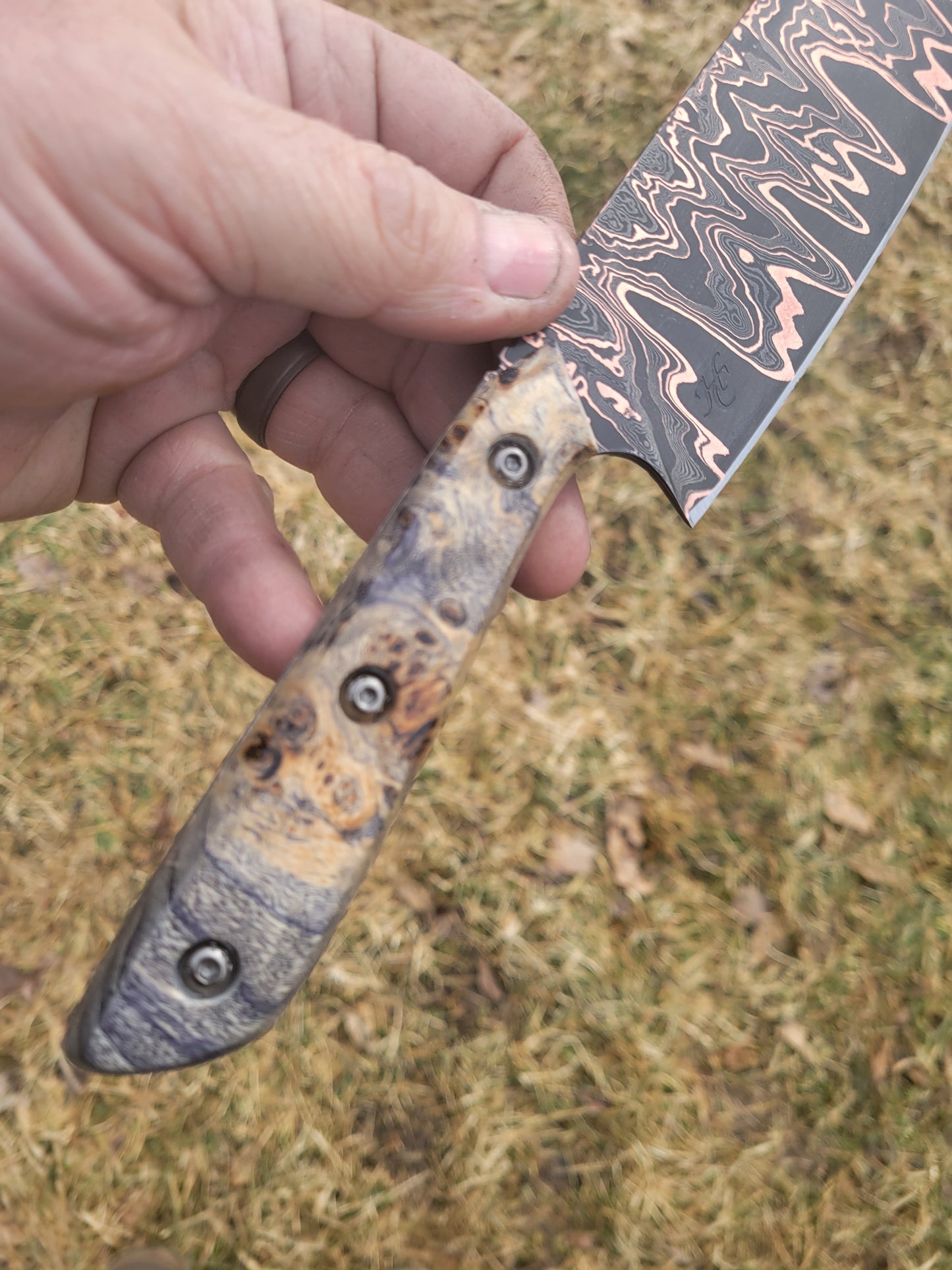 Copper Damascus chefs knife