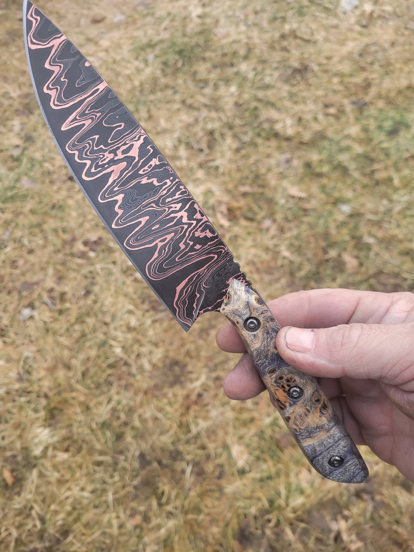 Copper Damascus chefs knife