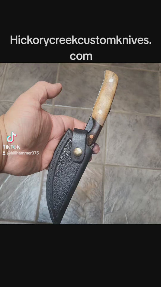 Hand forged copper Damascus hunter