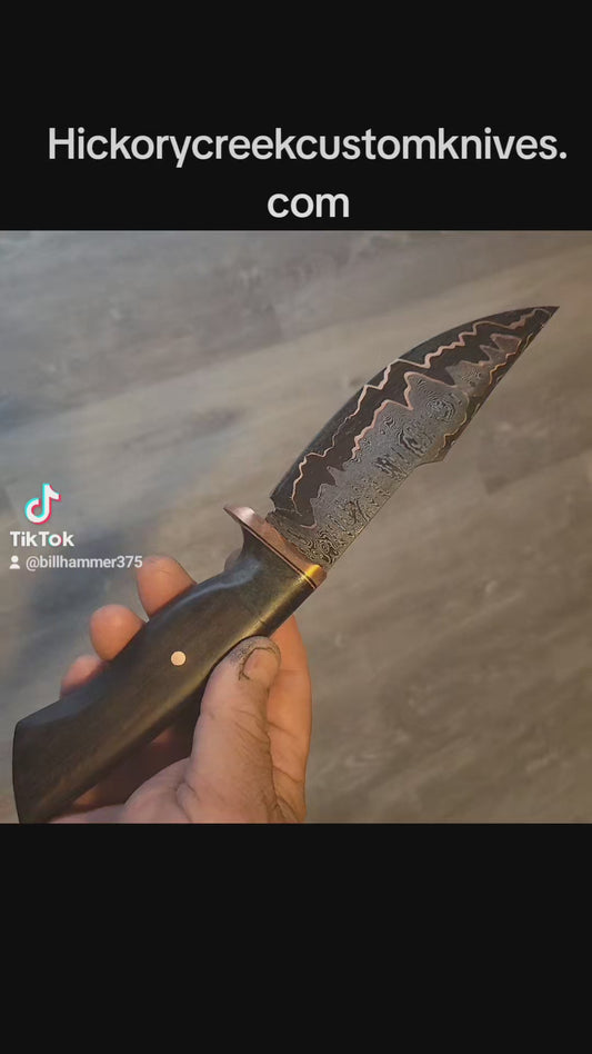 Hand forged copper Damascus hidden tang hunting